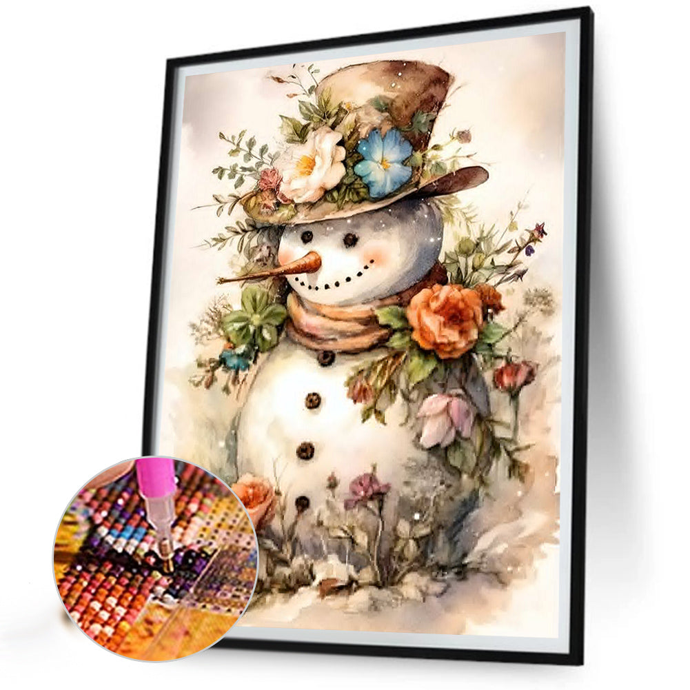 Flowers Snowman - Full Square Drill Diamond Painting 30*40CM