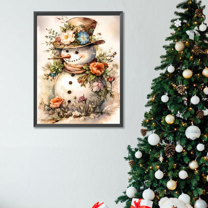 Flowers Snowman - Full Square Drill Diamond Painting 30*40CM