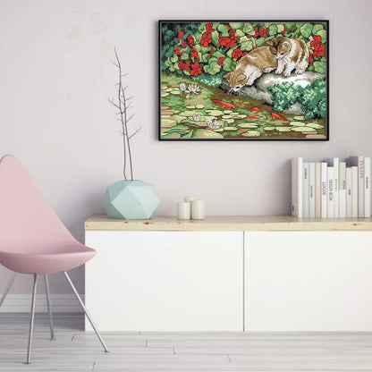 Cat And Fish - 14CT Stamped Cross Stitch 30*21CM