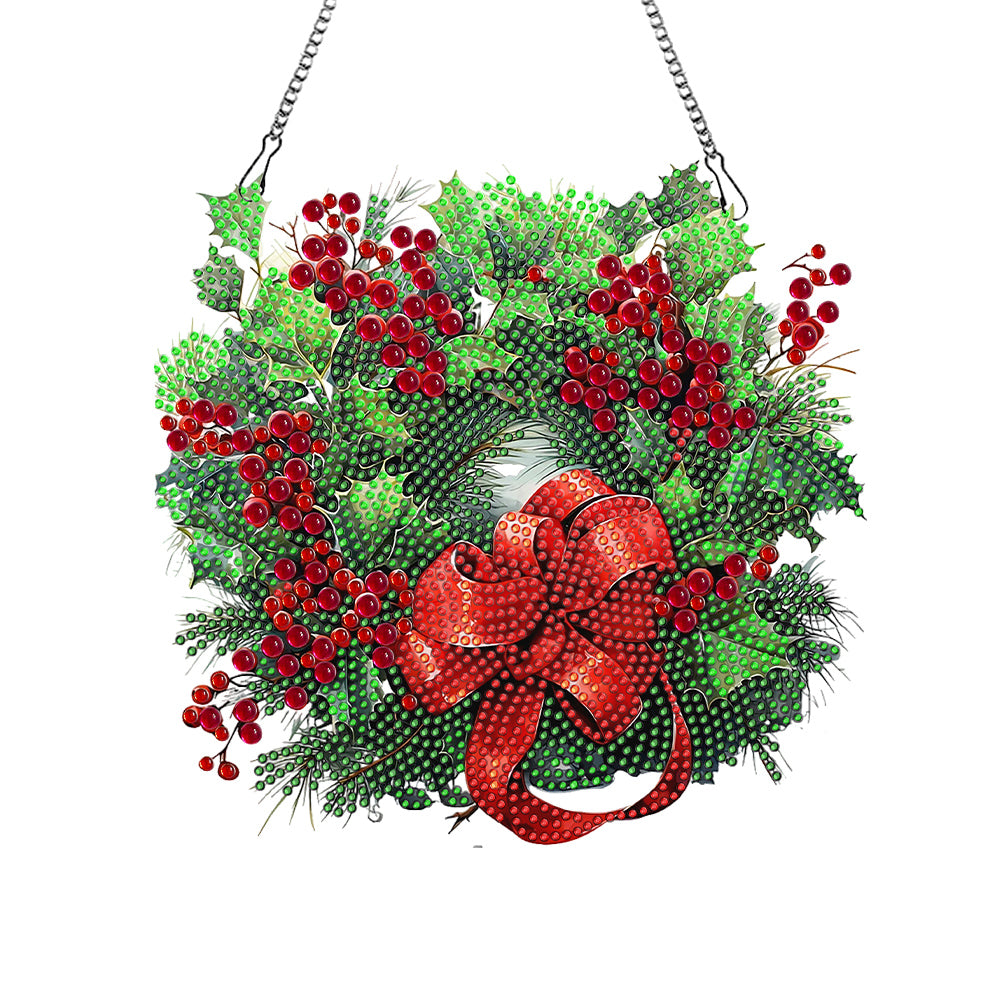 Acrylic Christmas Wreath Single-Sided Diamond Painting Hanging Pendant (#2)