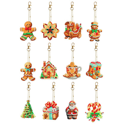 12PCS Double Sided Diamond Painting Keychain for Xmas Decor (Christmas Gadgets)