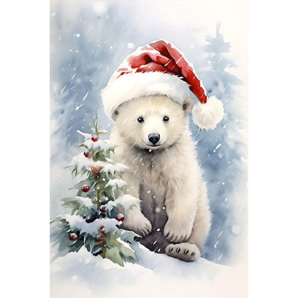 Christmas White Bear - Full Round Drill Diamond Painting 40*60CM