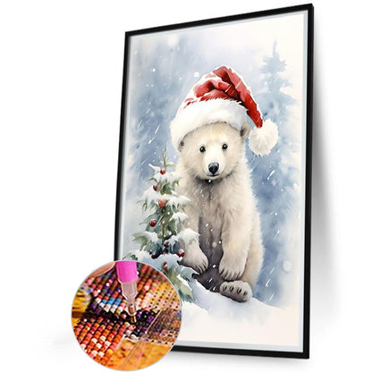 Christmas White Bear - Full Round Drill Diamond Painting 40*60CM