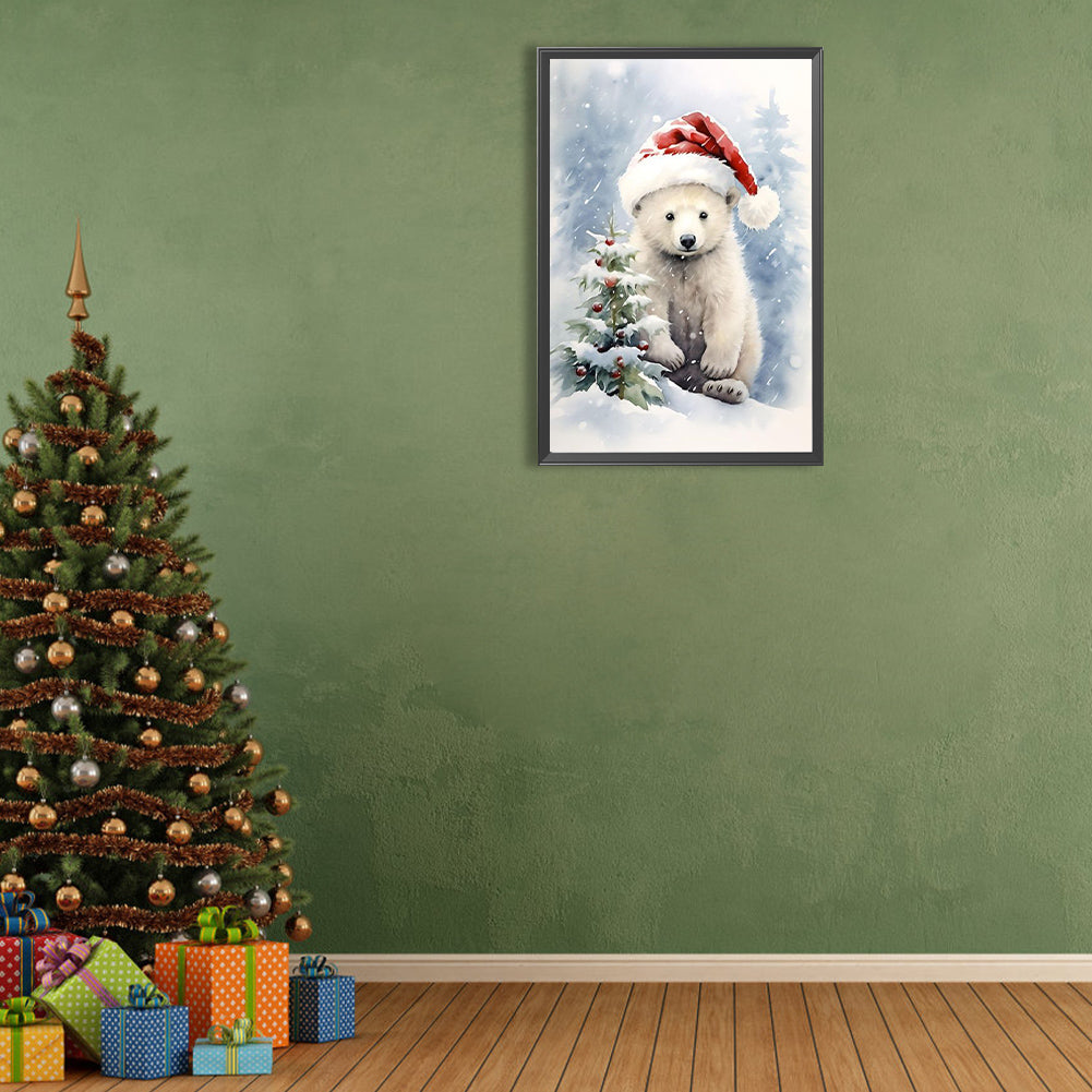 Christmas White Bear - Full Round Drill Diamond Painting 40*60CM