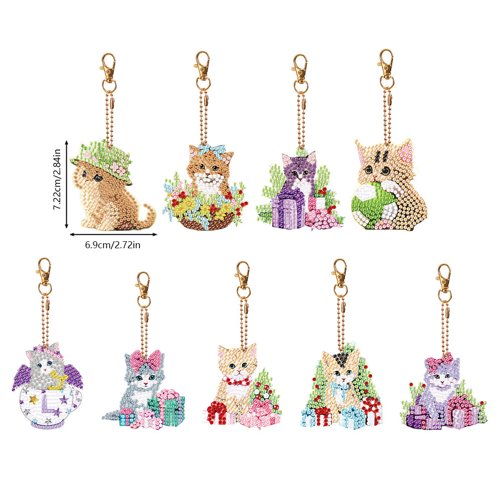 9PCS Cat Double Sided Diamond Painting Keychain for Beginners Craft Supplies