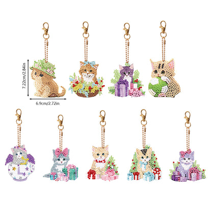 9PCS Cat Double Sided Diamond Painting Keychain for Beginners Craft Supplies