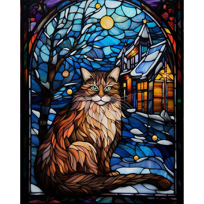 Glass Painting-Moonlight Cat - 14CT Stamped Cross Stitch 40*50CM