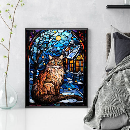 Glass Painting-Moonlight Cat - 14CT Stamped Cross Stitch 40*50CM