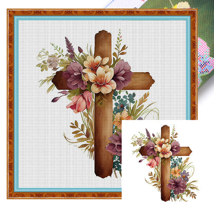 Cross Flower - 11CT Stamped Cross Stitch 40*40CM