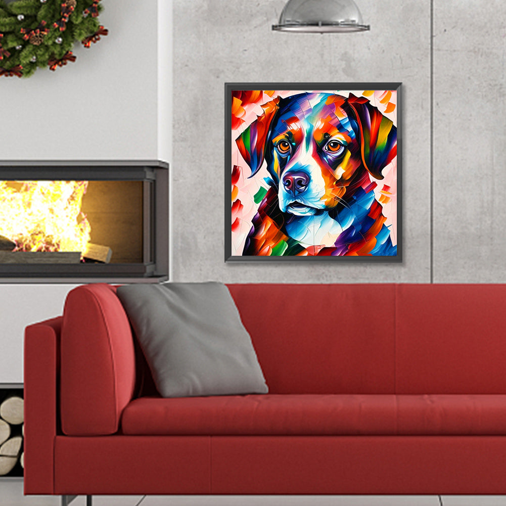 Serious Dog With Oil Paint Elements - Full Round Drill Diamond Painting 30*30CM