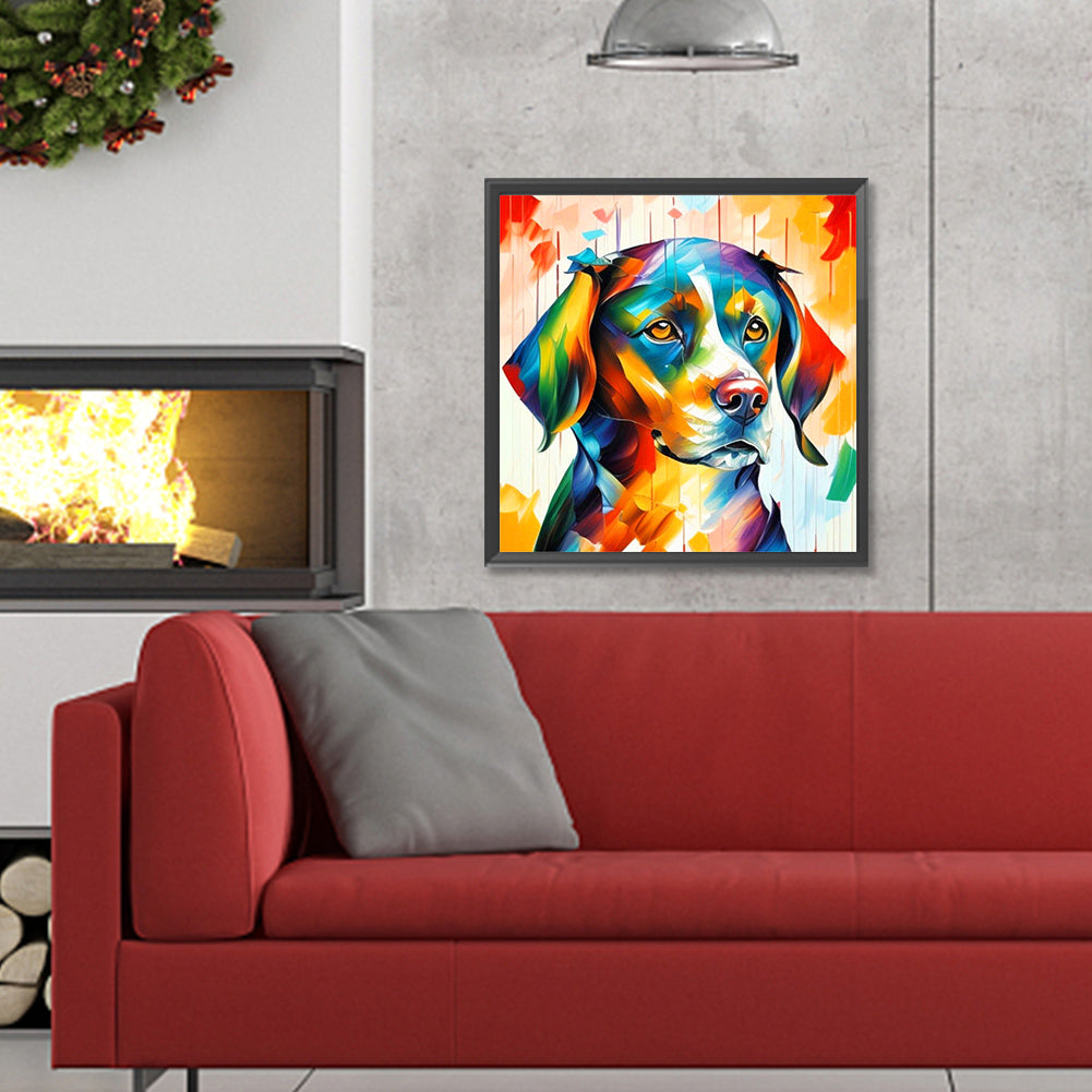 Cute Dog With Oil Paint Elements - Full Round Drill Diamond Painting 30*30CM