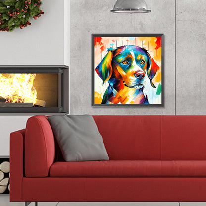 Cute Dog With Oil Paint Elements - Full Round Drill Diamond Painting 30*30CM