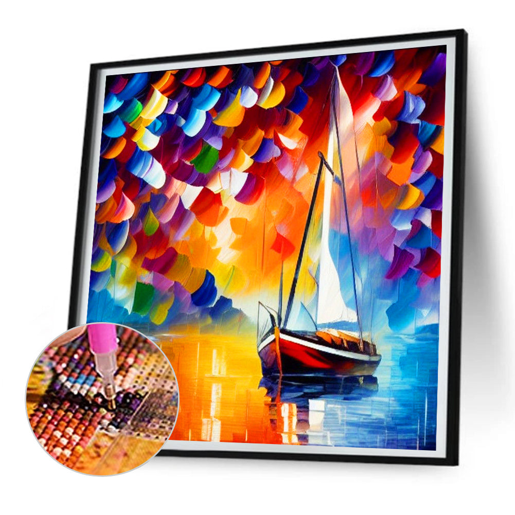 Oil Paint Element Sailing Boat - Full Round Drill Diamond Painting 30*30CM