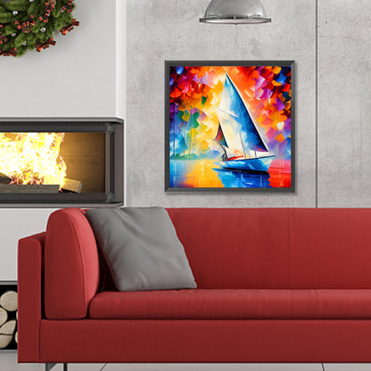 Sailing Ship With Oil Paint Elements - Full Round Drill Diamond Painting 30*30CM