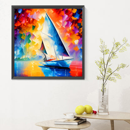 Sailing Ship With Oil Paint Elements - Full Round Drill Diamond Painting 30*30CM