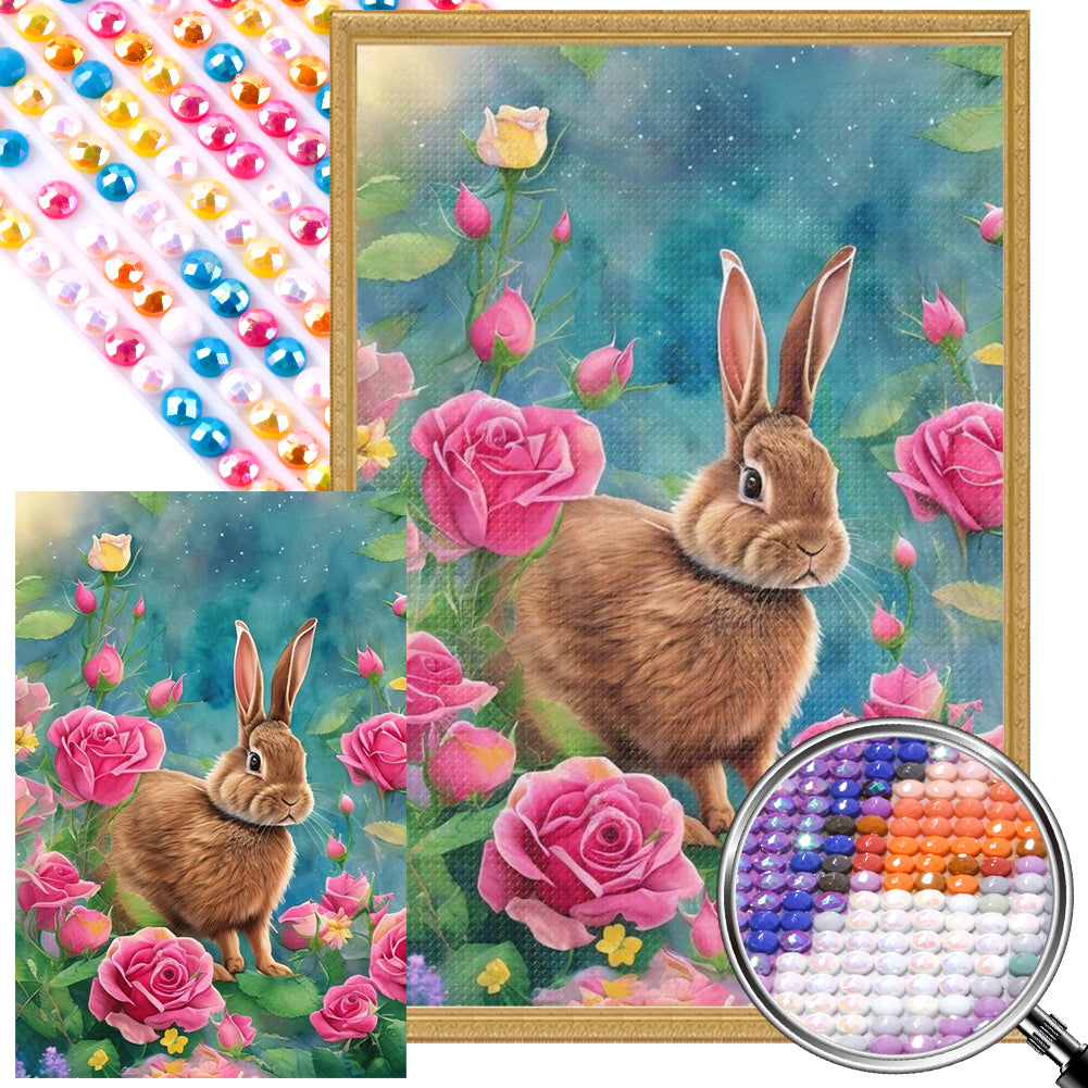 Rabbit In Flowers - Full Round AB Drill Diamond Painting 40*60CM