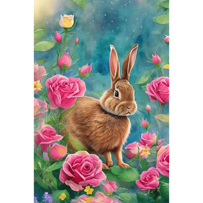 Rabbit In Flowers - Full Round AB Drill Diamond Painting 40*60CM