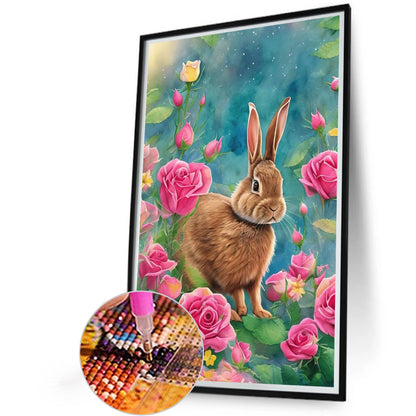 Rabbit In Flowers - Full Round AB Drill Diamond Painting 40*60CM