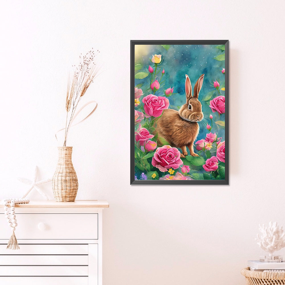 Rabbit In Flowers - Full Round AB Drill Diamond Painting 40*60CM