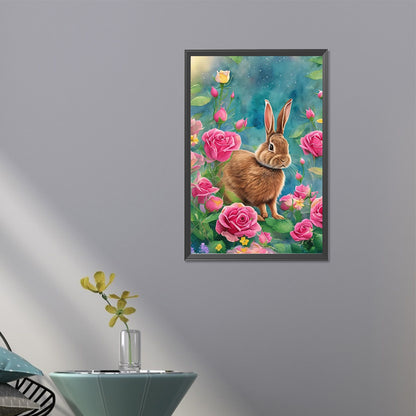 Rabbit In Flowers - Full Round AB Drill Diamond Painting 40*60CM