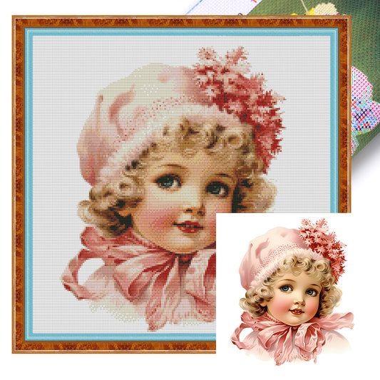 Pink Cute Doll - 11CT Stamped Cross Stitch 50*50CM