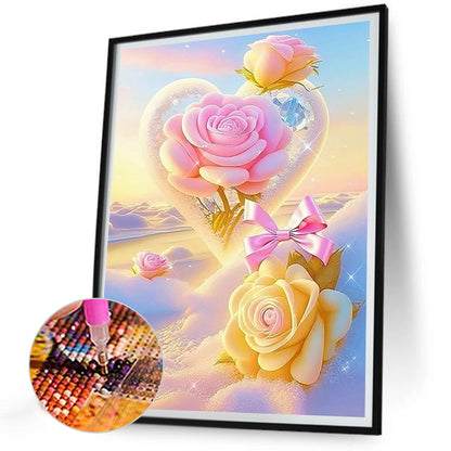 Dream Beach And Love Crystals And Flowers - Full Round Drill Diamond Painting 30*40CM