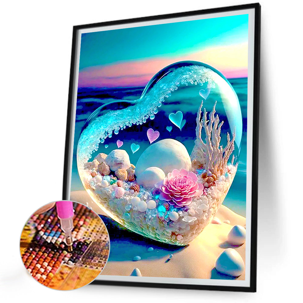 Dream Beach And Love Crystals And Flowers - Full Round Drill Diamond Painting 30*40CM