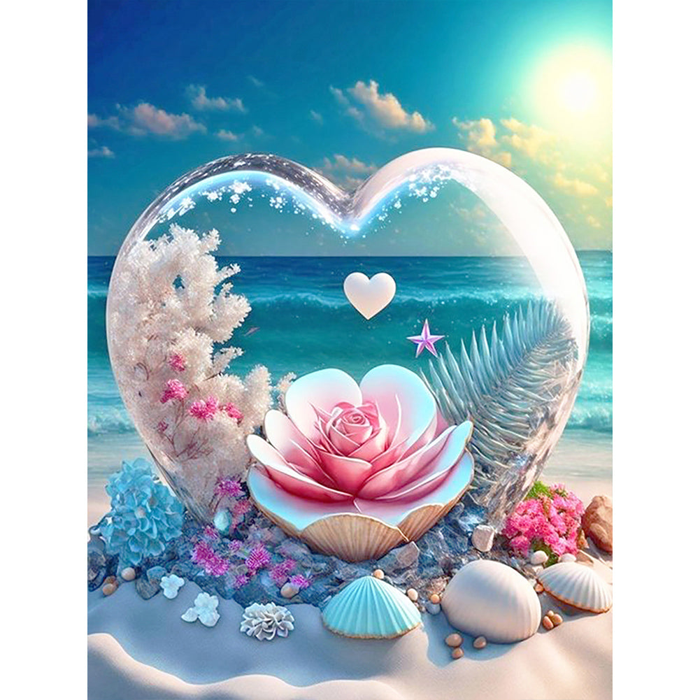 Dream Beach And Love Crystals And Flowers - Full Round Drill Diamond Painting 30*40CM