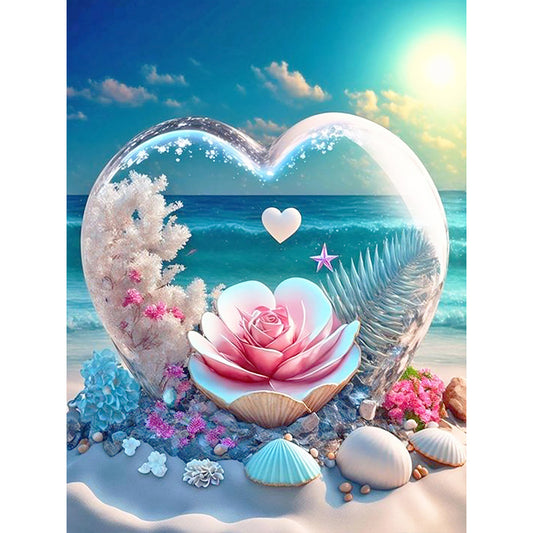 Dream Beach And Love Crystals And Flowers - Full Round Drill Diamond Painting 30*40CM