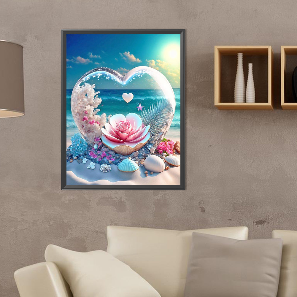 Dream Beach And Love Crystals And Flowers - Full Round Drill Diamond Painting 30*40CM