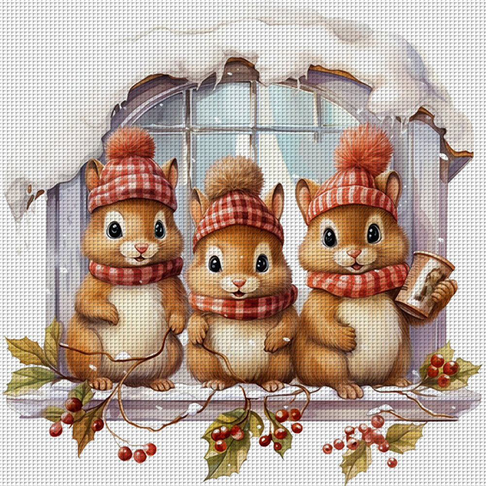 Three Squirrels On The Windowsill - 18CT Counted Cross Stitch 30*30CM