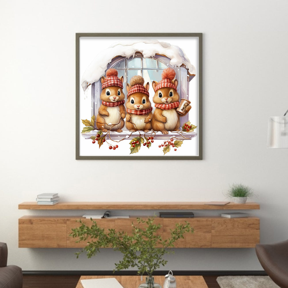Three Squirrels On The Windowsill - 18CT Counted Cross Stitch 30*30CM