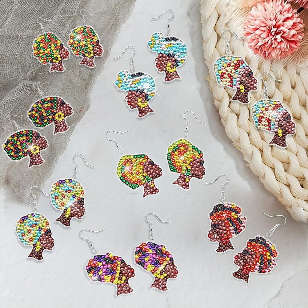 8PCS Double Sided Diamond Painting Earrings Girl Diamond Glitter Art Earring Kit