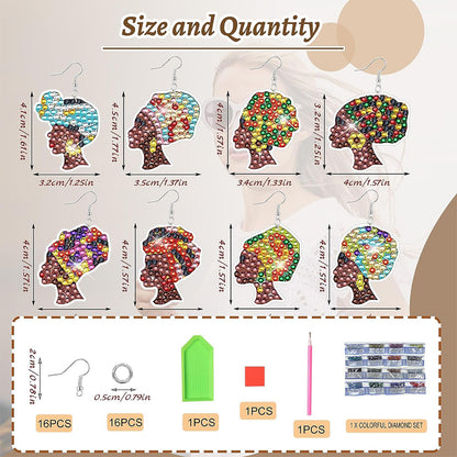 8PCS Double Sided Diamond Painting Earrings Girl Diamond Glitter Art Earring Kit