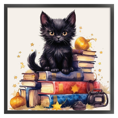 Black Cat On Book - 11CT Stamped Cross Stitch 60*60CM