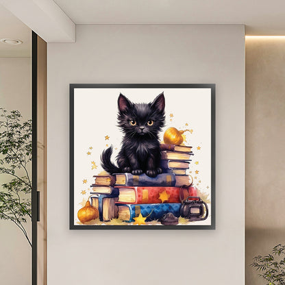 Black Cat On Book - 11CT Stamped Cross Stitch 60*60CM