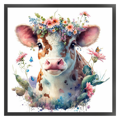 Flowers And Cow - 11CT Stamped Cross Stitch 40*40CM