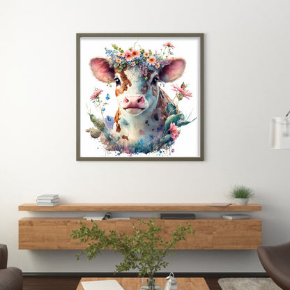 Flowers And Cow - 11CT Stamped Cross Stitch 40*40CM