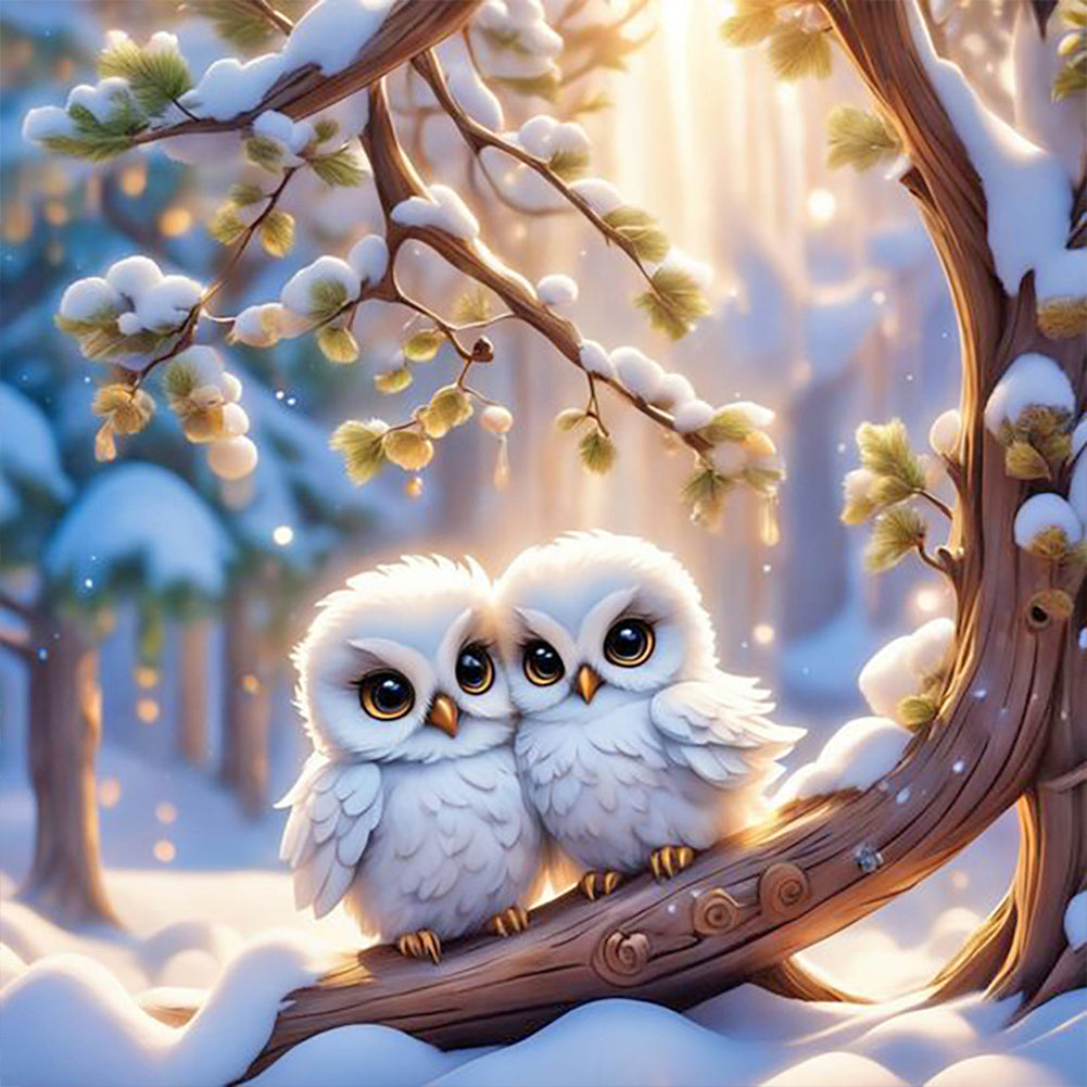 Two Baby Owls - Full Round Drill Diamond Painting 40*40CM