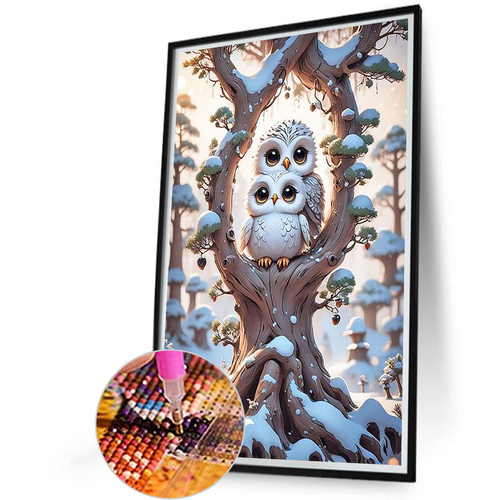 Owl And Baby Owl - Full Round Drill Diamond Painting 40*60CM