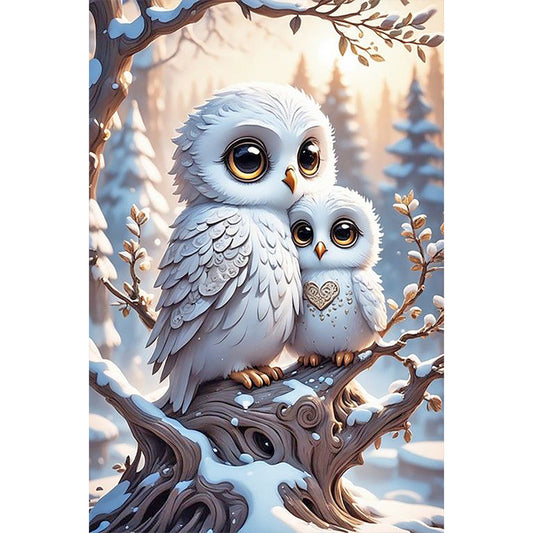 Owl And Baby Owl - Full Round Drill Diamond Painting 40*60CM