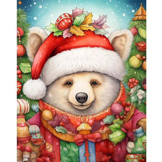 Christmas White Bear - Full Round Drill Diamond Painting 40*50CM