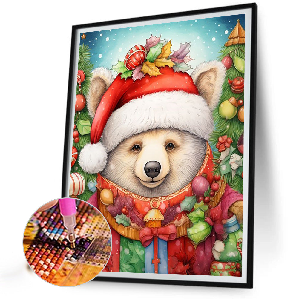 Christmas White Bear - Full Round Drill Diamond Painting 40*50CM