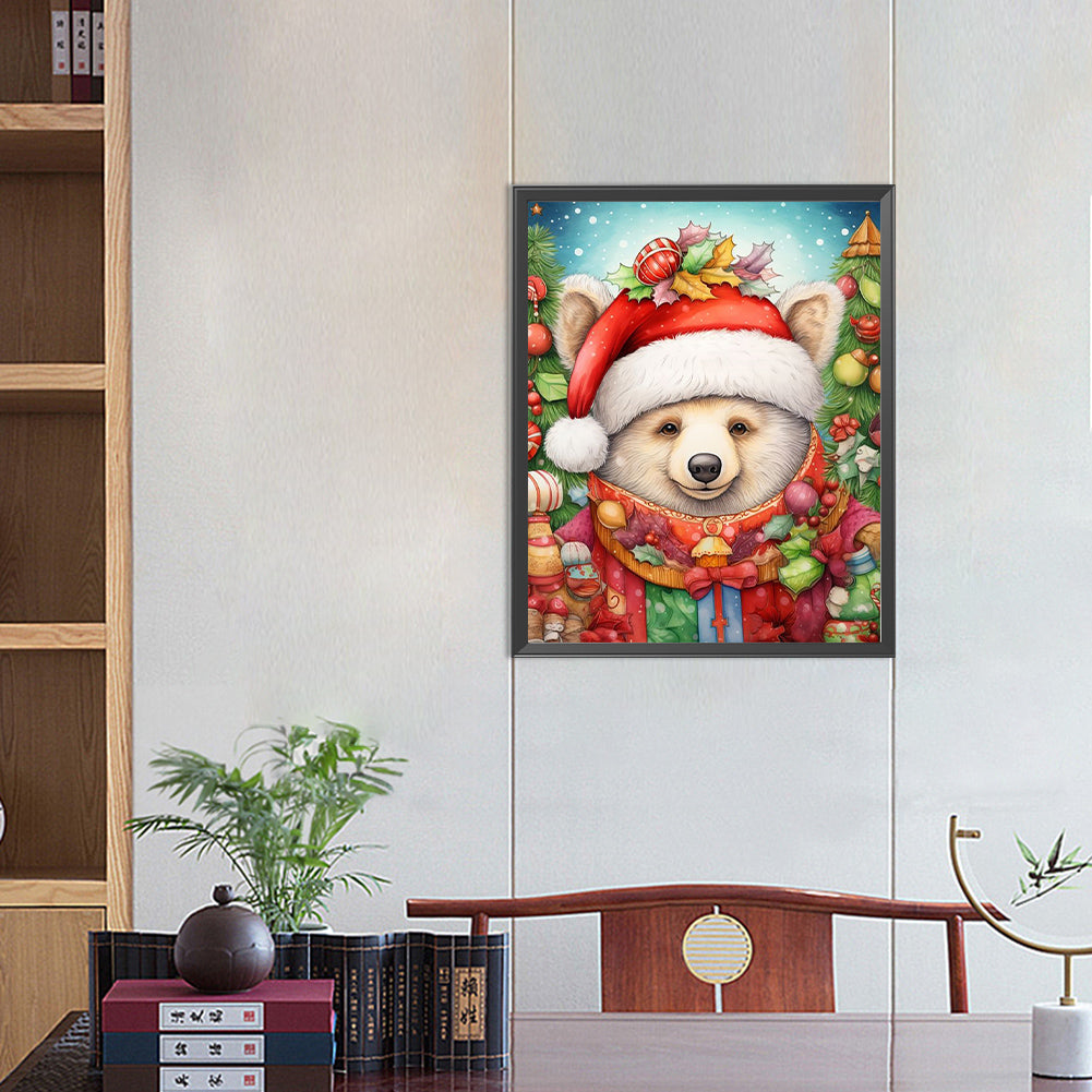 Christmas White Bear - Full Round Drill Diamond Painting 40*50CM