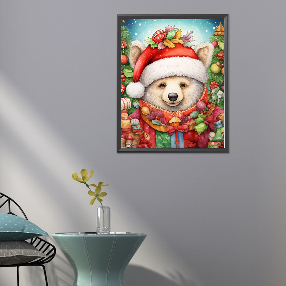 Christmas White Bear - Full Round Drill Diamond Painting 40*50CM