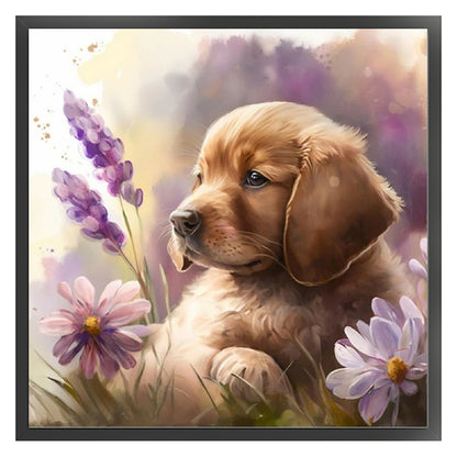 Chrysanthemum And Dog - 11CT Stamped Cross Stitch 40*40CM