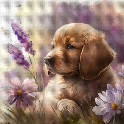 Chrysanthemum And Dog - 11CT Stamped Cross Stitch 40*40CM