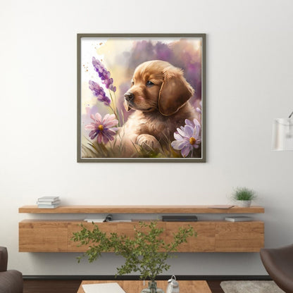 Chrysanthemum And Dog - 11CT Stamped Cross Stitch 40*40CM