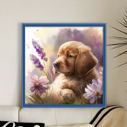 Chrysanthemum And Dog - 11CT Stamped Cross Stitch 40*40CM