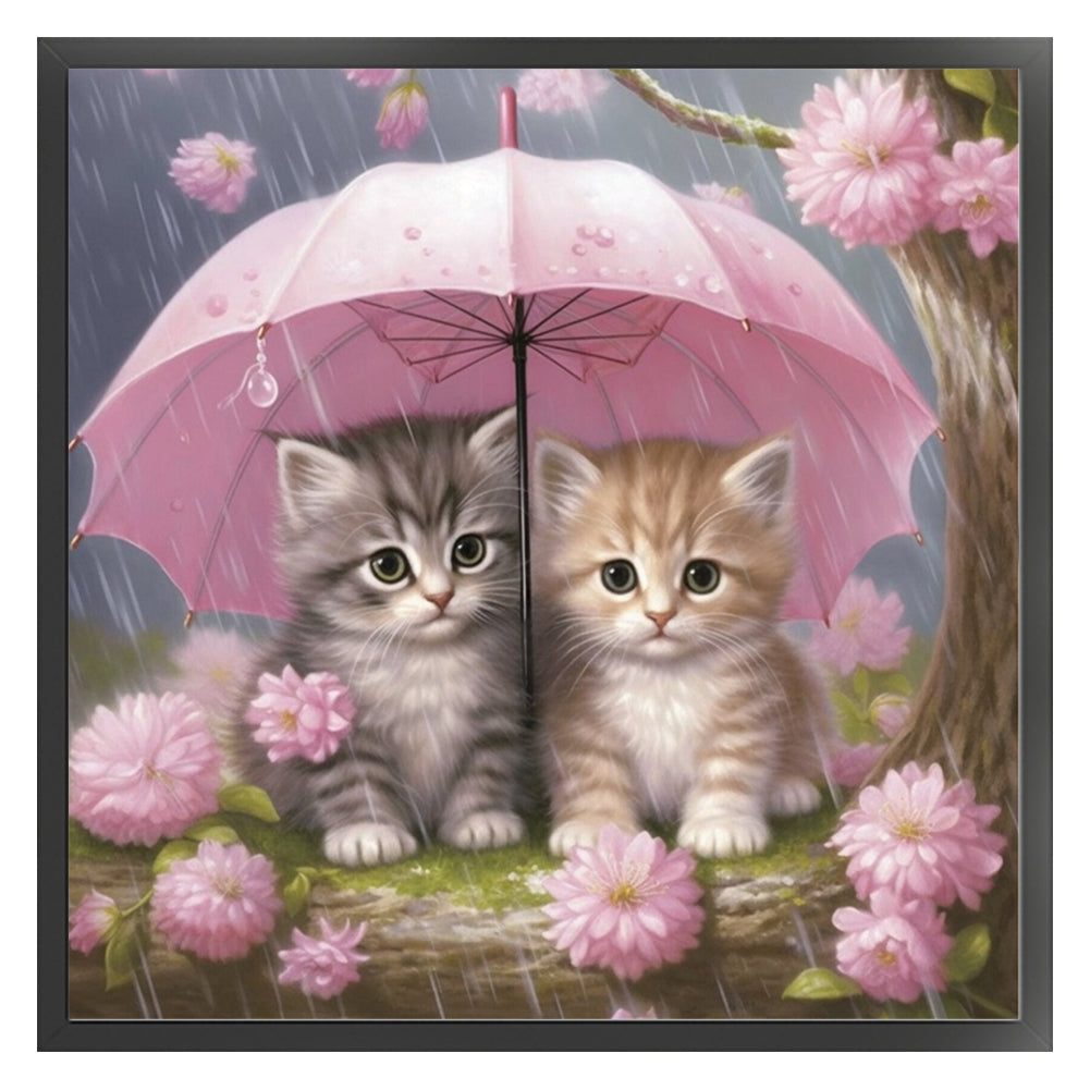 Kitten Holding Umbrella With Flowers - 11CT Stamped Cross Stitch 40*40CM